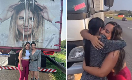 Maraisa para veículo com tributo a Marília Mendonça e abraça caminhoneira na estrada (Fotos de Reprodução/Twitter)